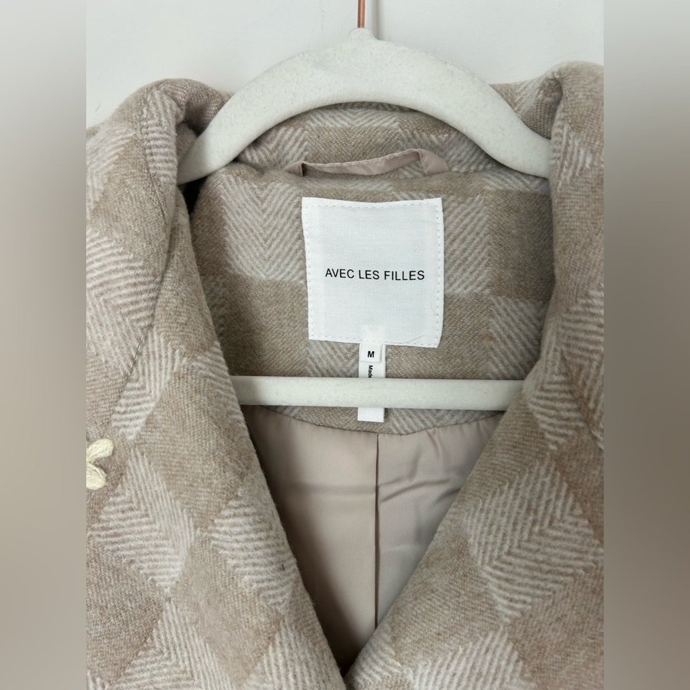 Avec les Filles Wool Blend Beige Checkered Coat - Picture 3 of 6